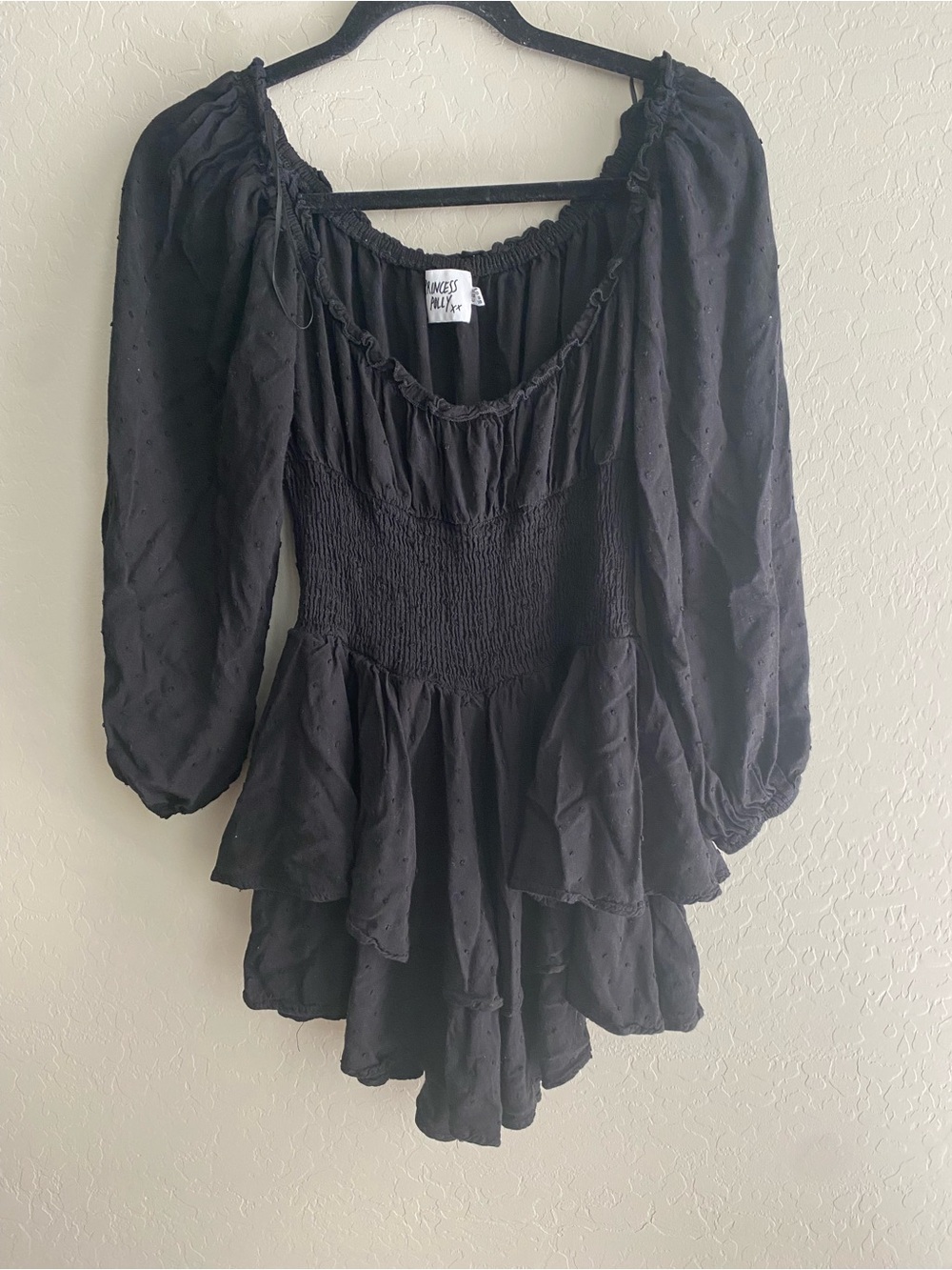 Princess Polly Black Smocked Tiered Peasant Tunic